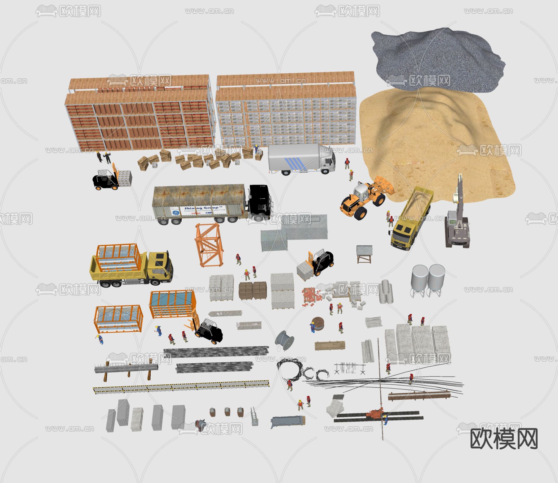 现代施工现场 工程相su模型下载（渲染图1）