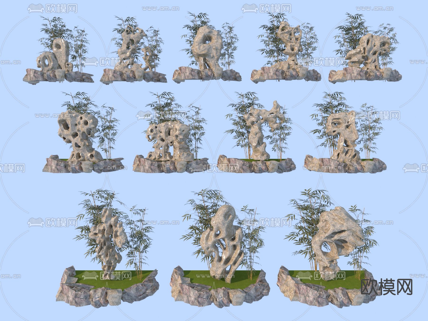 新中式太湖石 景观石 假山3d模型下载