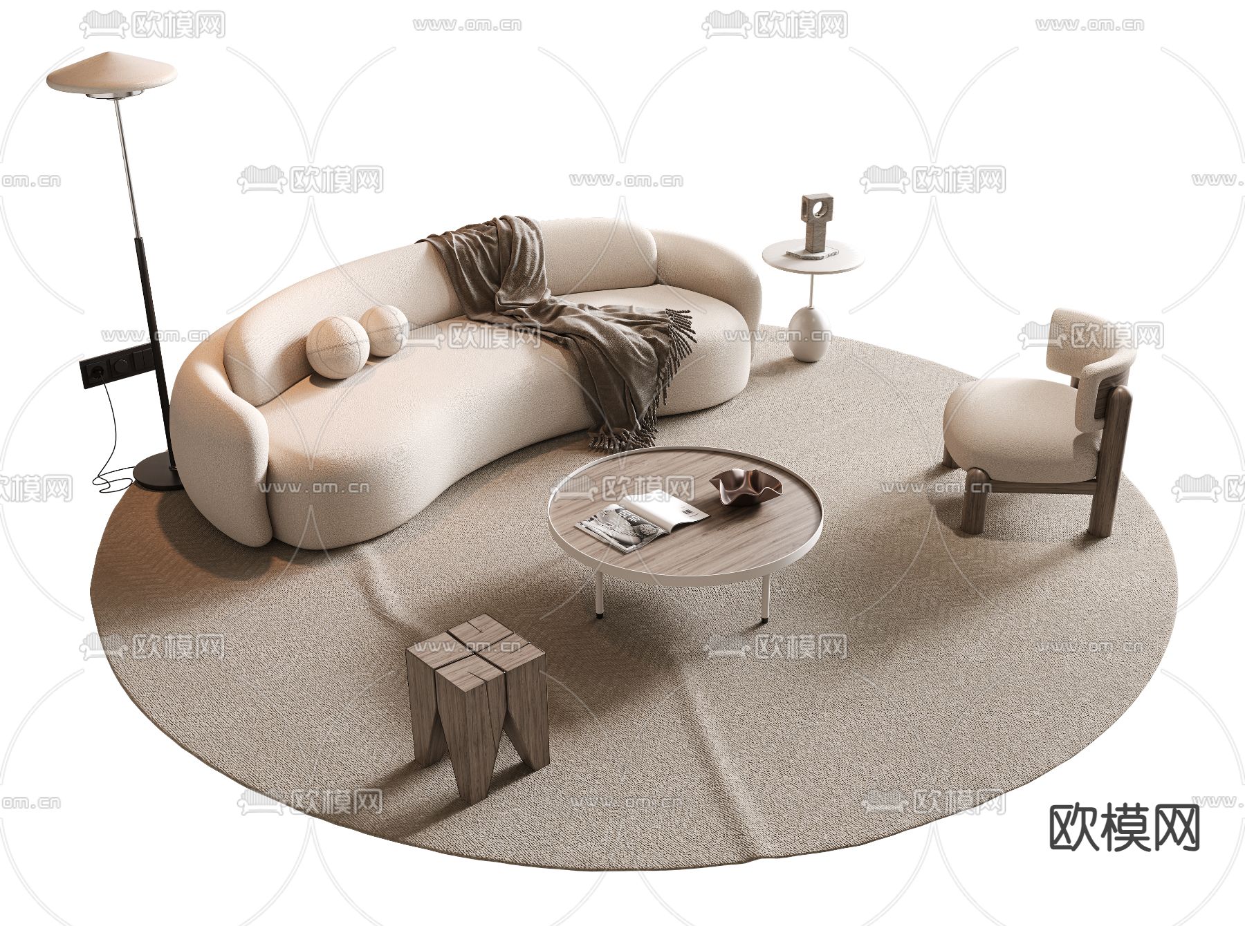 现代组合沙发su模型下载（渲染图2）