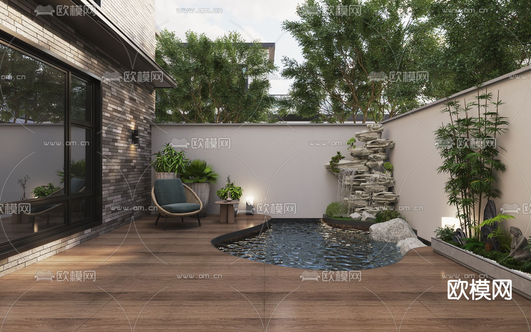 别墅庭院 花园景观3d模型下载（渲染图1）