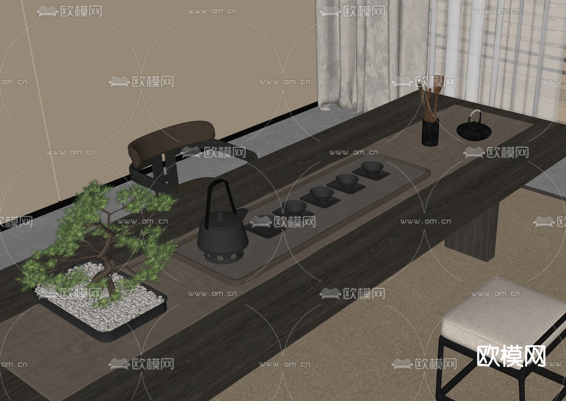 现代茶杯 茶壶 茶具su模型下载（渲染图1）