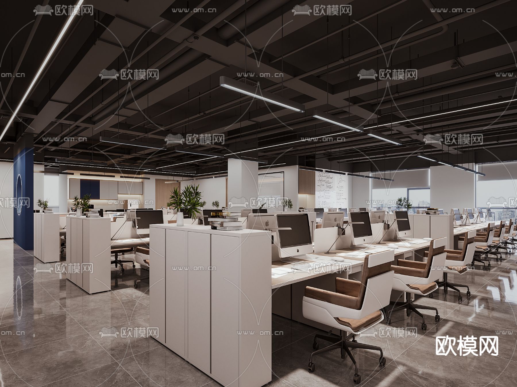 公共办公区 办公室3d模型下载（渲染图2）
