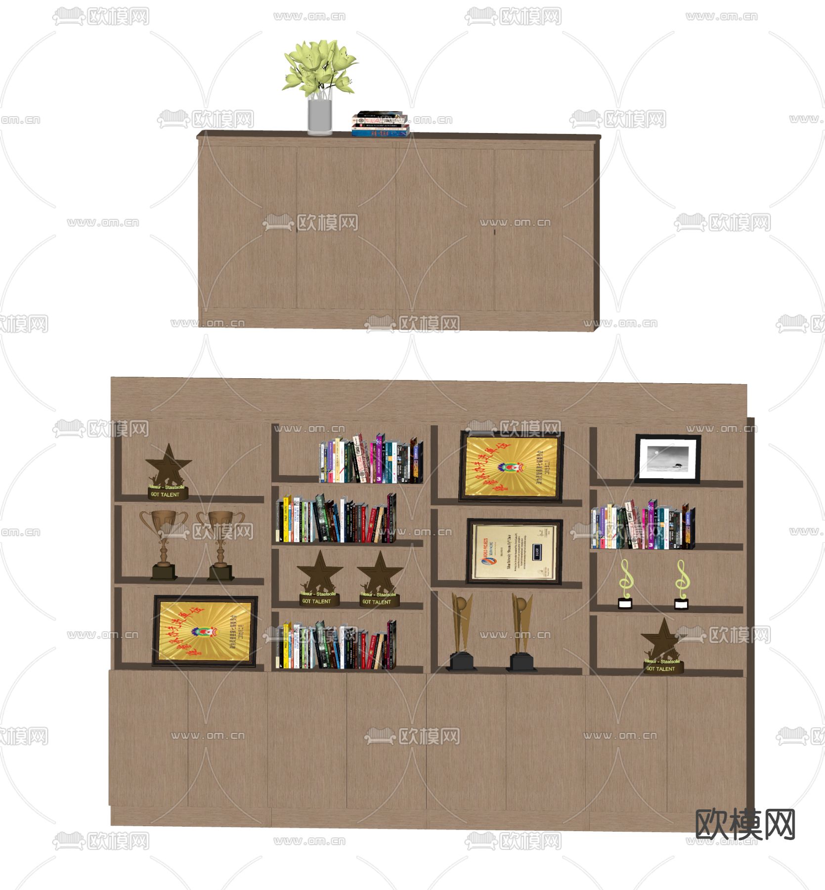 现代办公室展示柜 茶水柜 储物柜su模型下载（渲染图1）