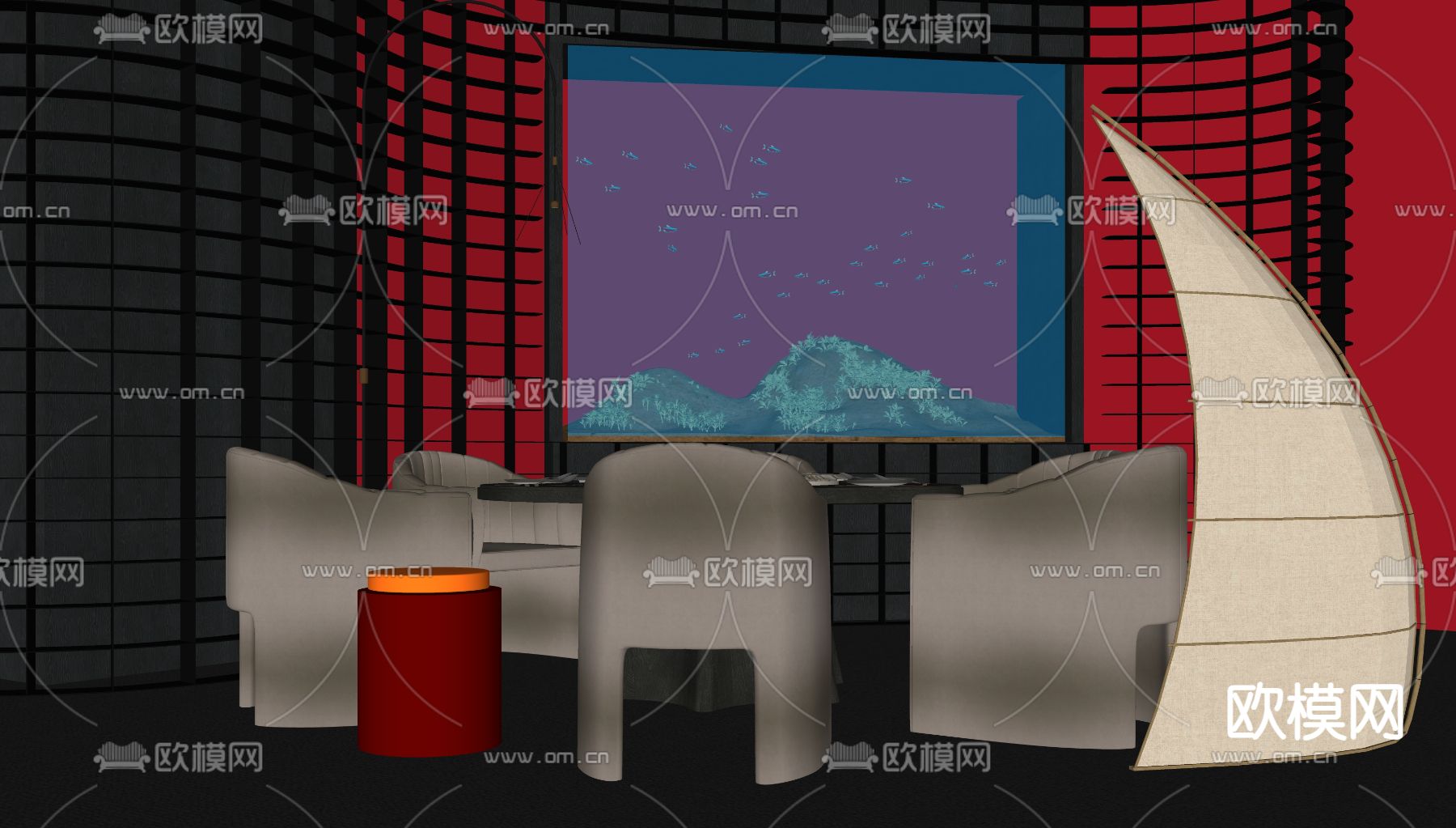 现代西餐厅 餐厅散座区su模型下载（渲染图1）