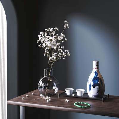  新中式酒具摆件 白酒su模型 