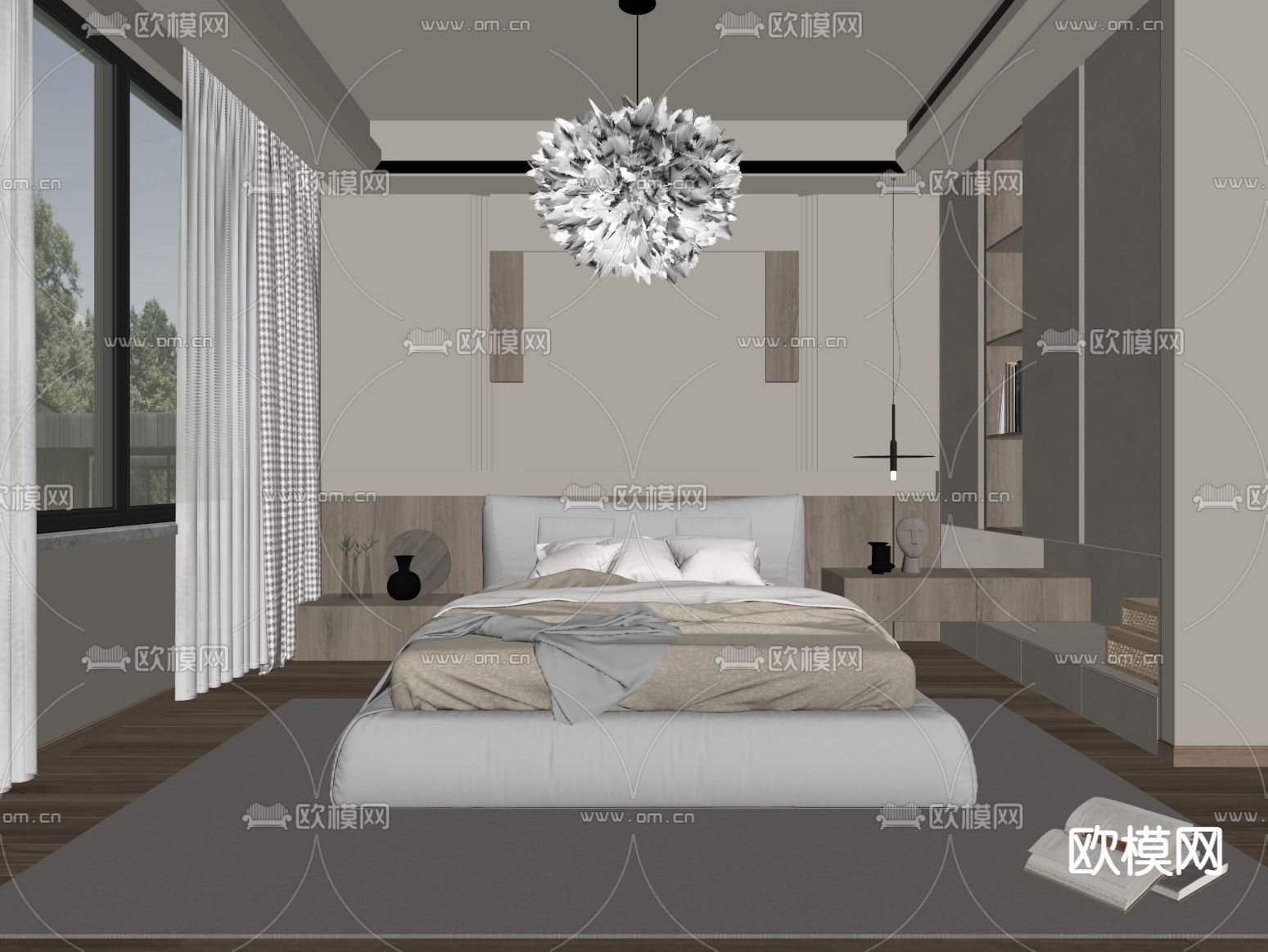 中古风卧室 主人房su模型下载（渲染图1）