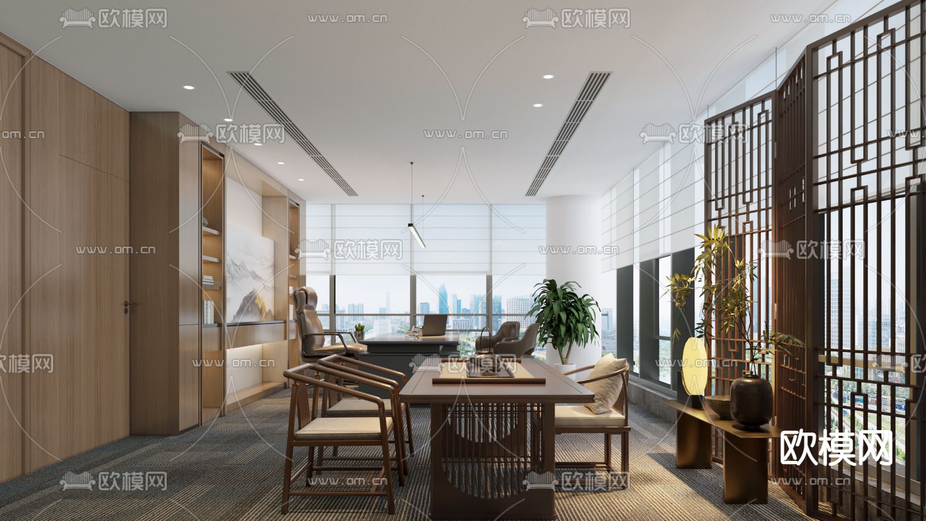 中式总经理室 董事长办公室3d模型下载