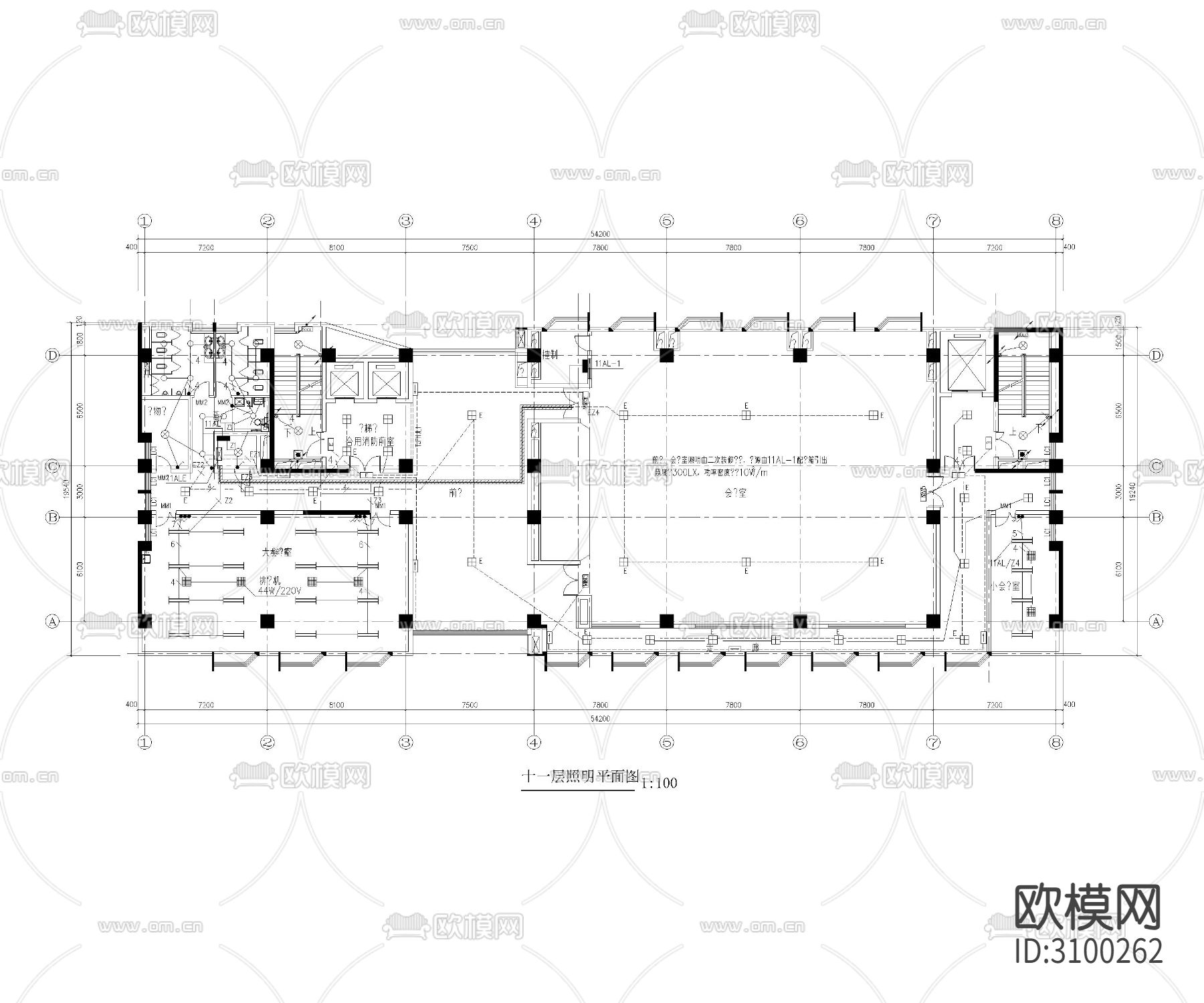 地下一层电力平面图cad施工图下载（渲染图1）