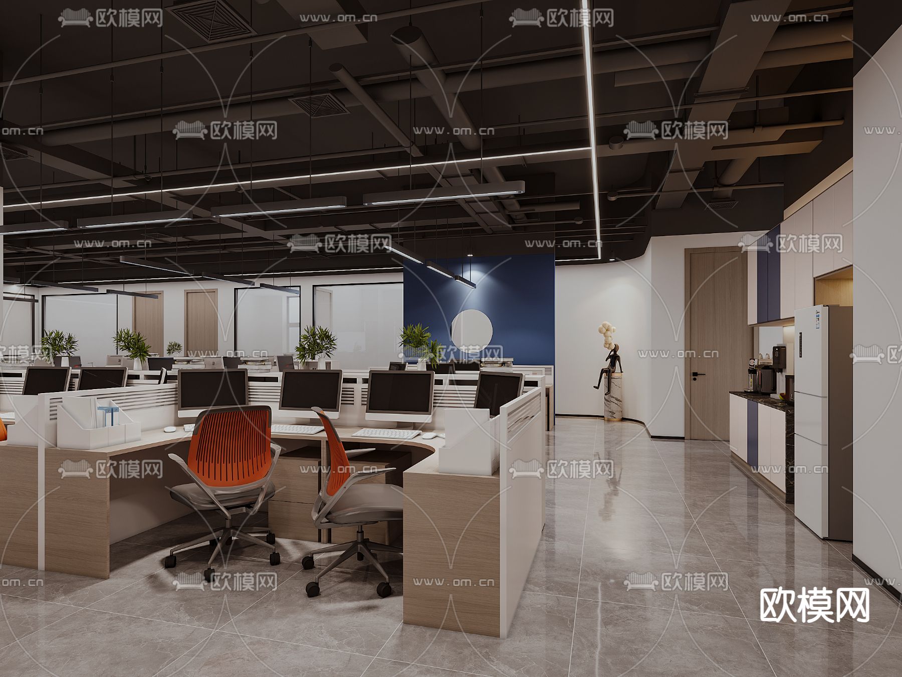 公共办公区 办公室3d模型下载（渲染图1）