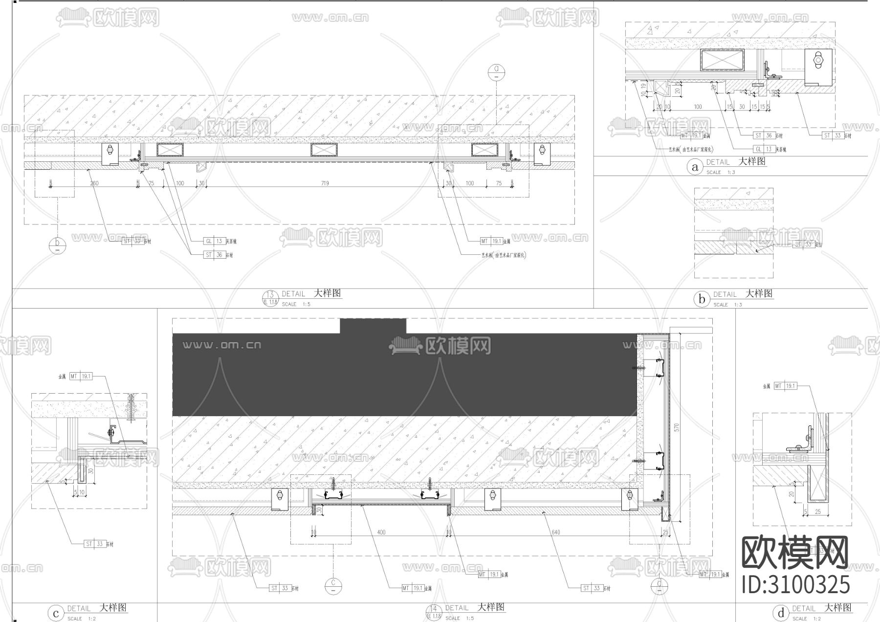 屏风大样电梯厅cad大样图下载（渲染图3）
