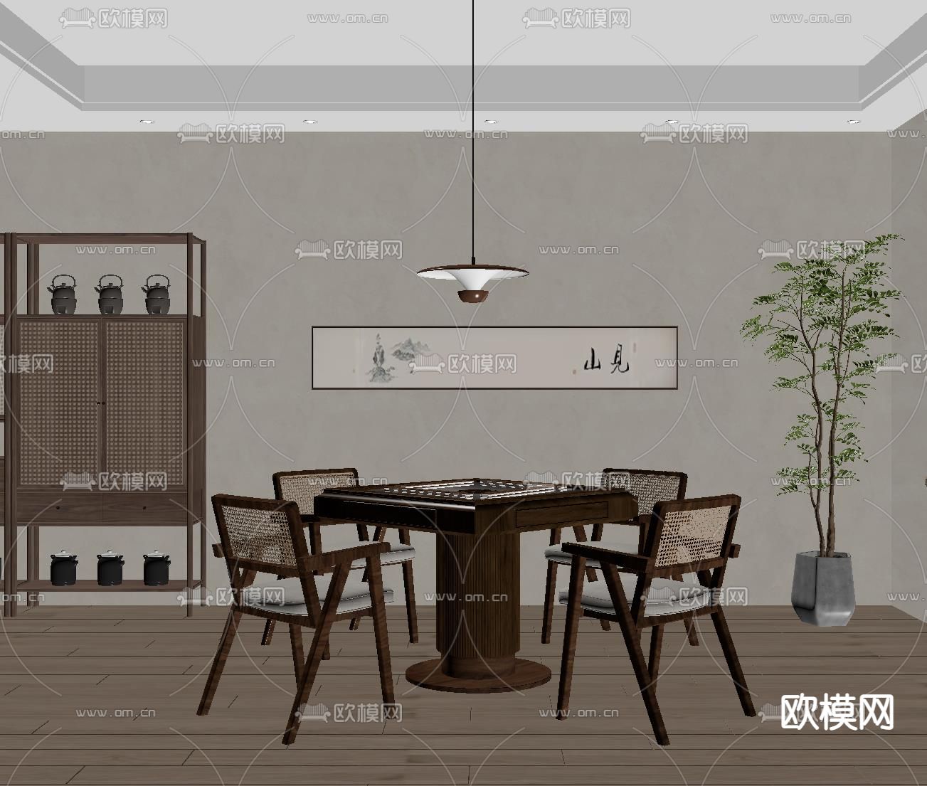 侘寂风棋牌室su模型下载（渲染图1）