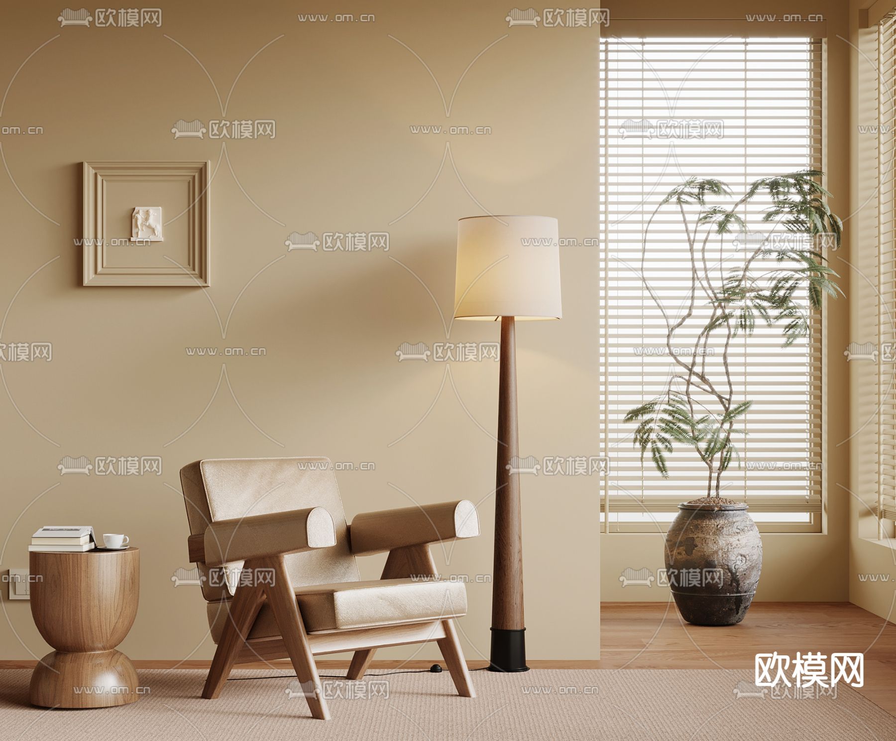 侘寂风休闲椅su模型下载（渲染图2）