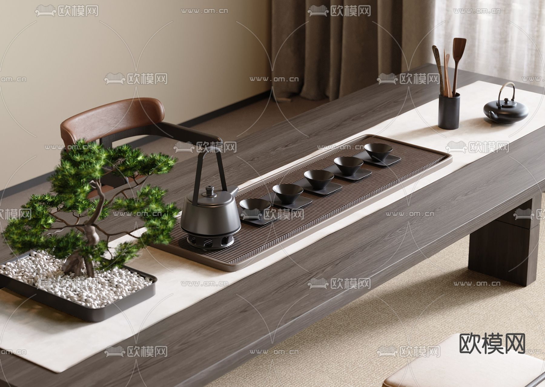 现代茶杯 茶壶 茶具su模型下载（渲染图2）