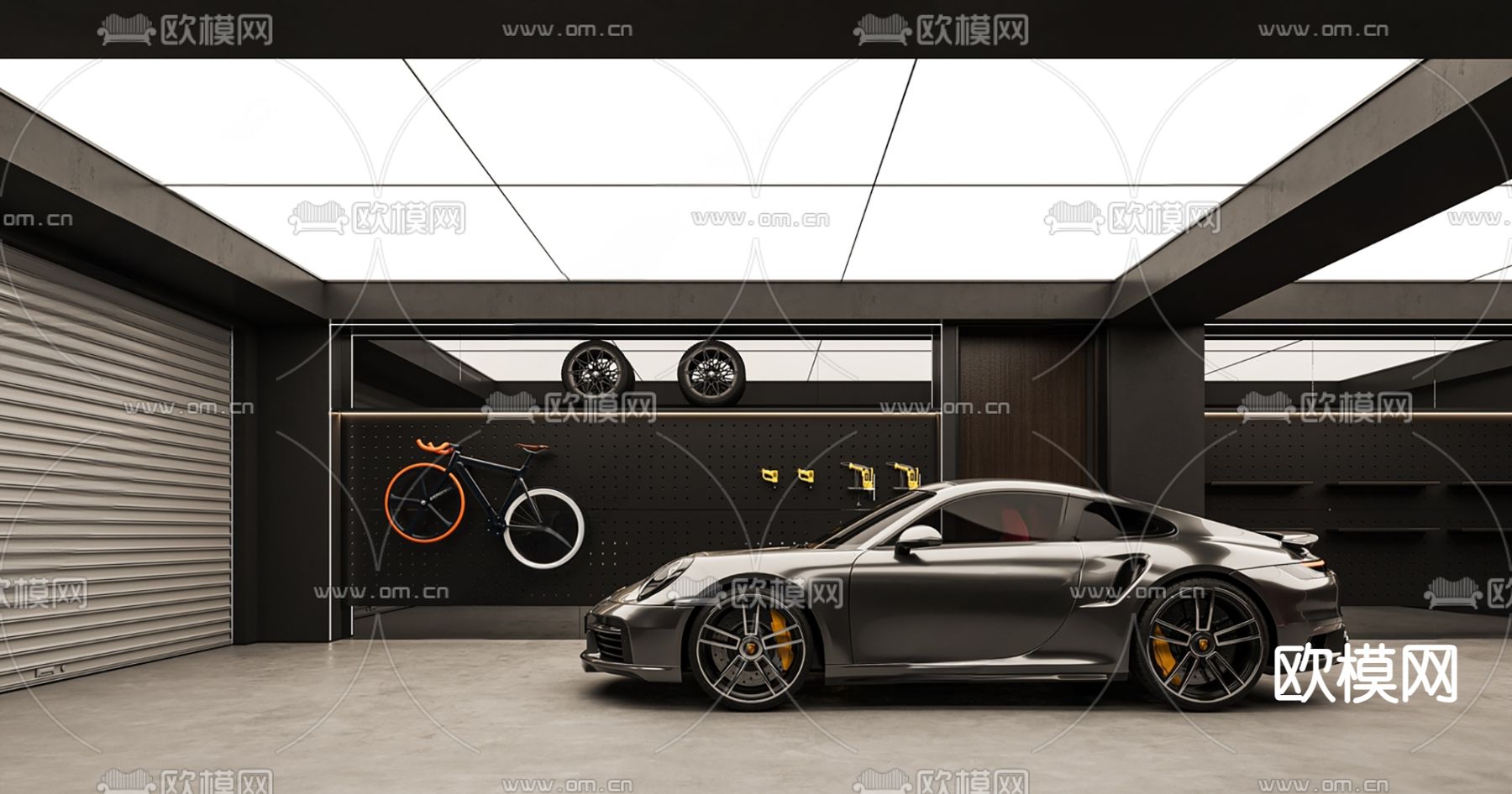 现代室内停车场su模型下载（渲染图2）