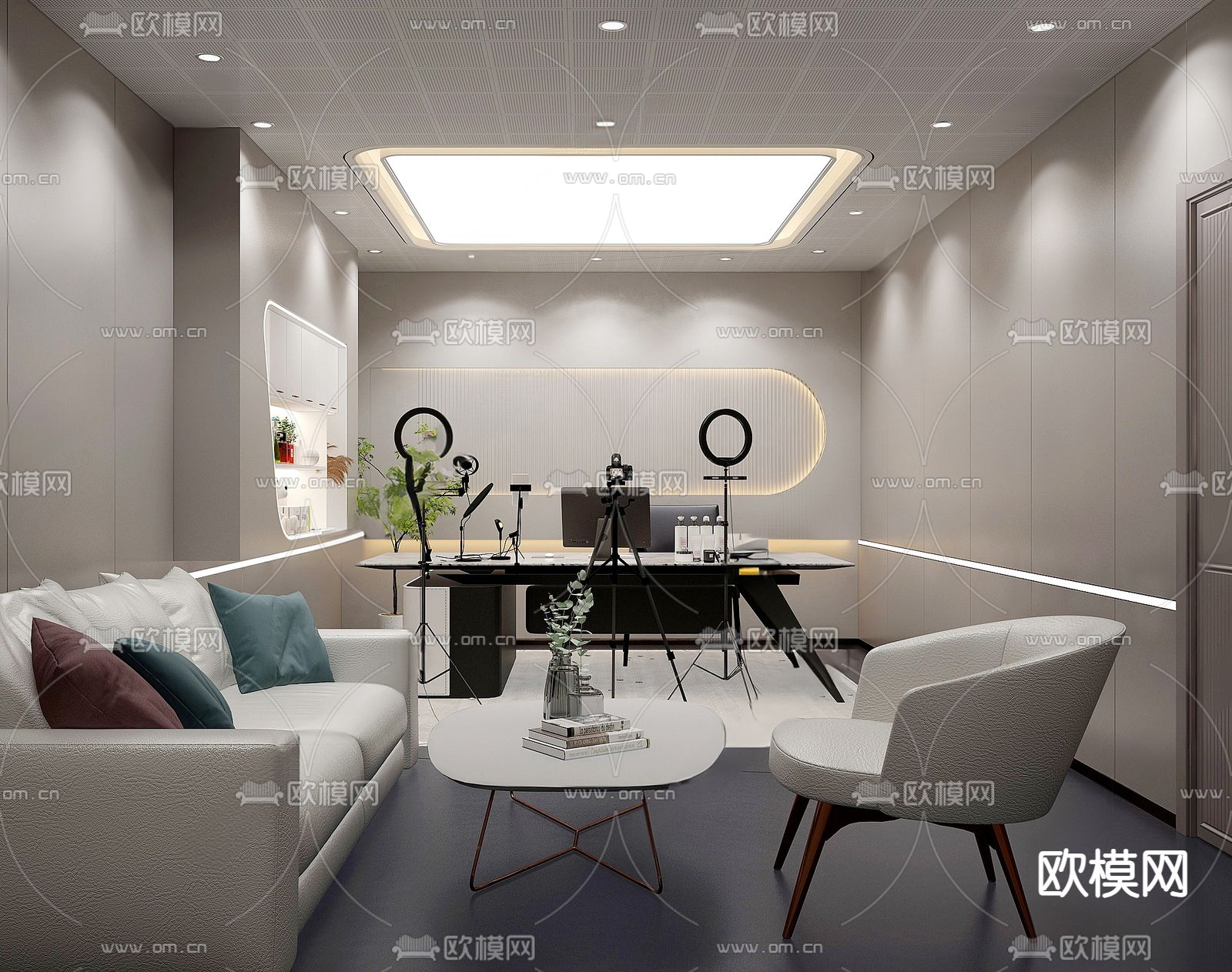 现代直播间su模型下载（渲染图2）