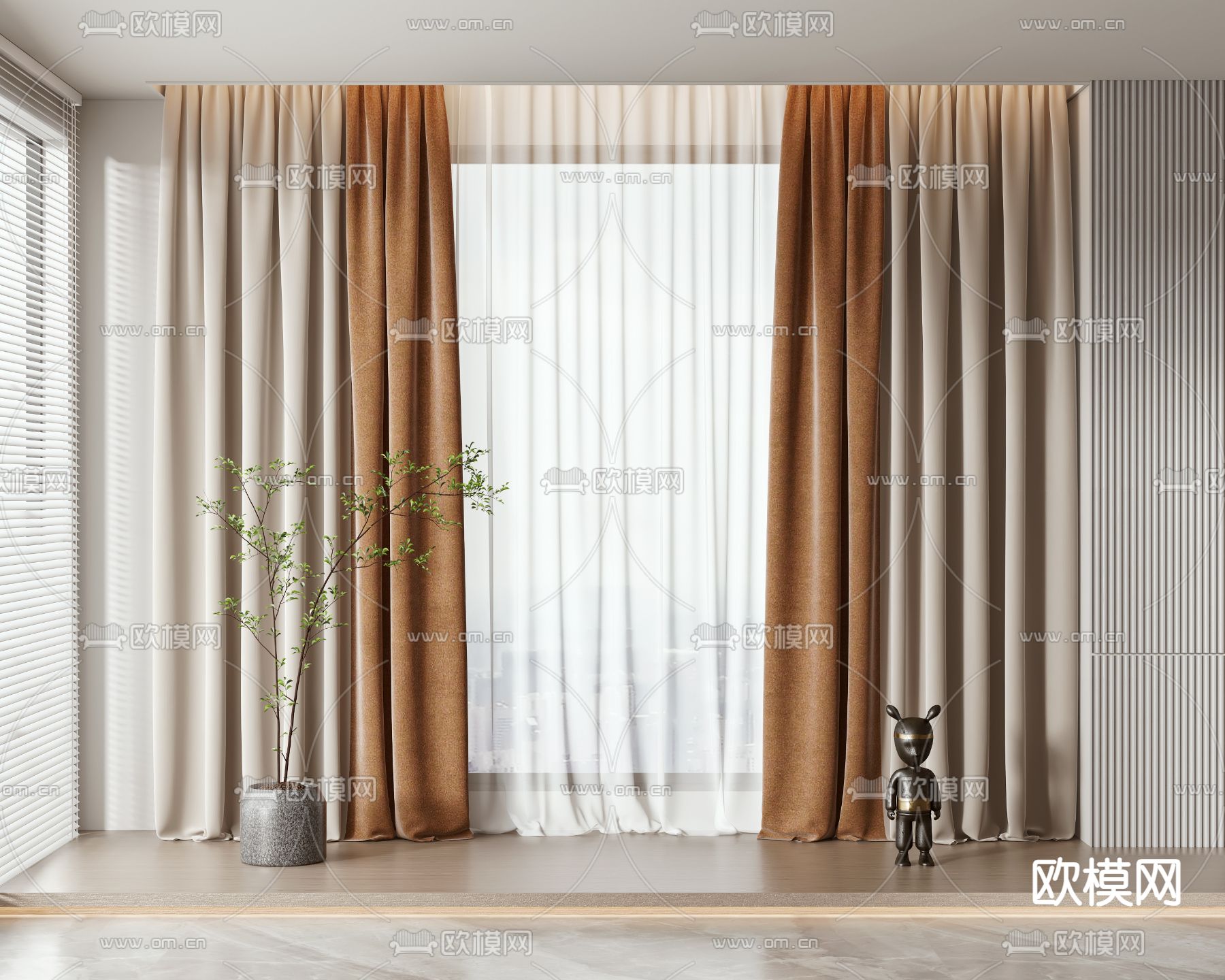 素色窗帘 窗纱3d模型下载