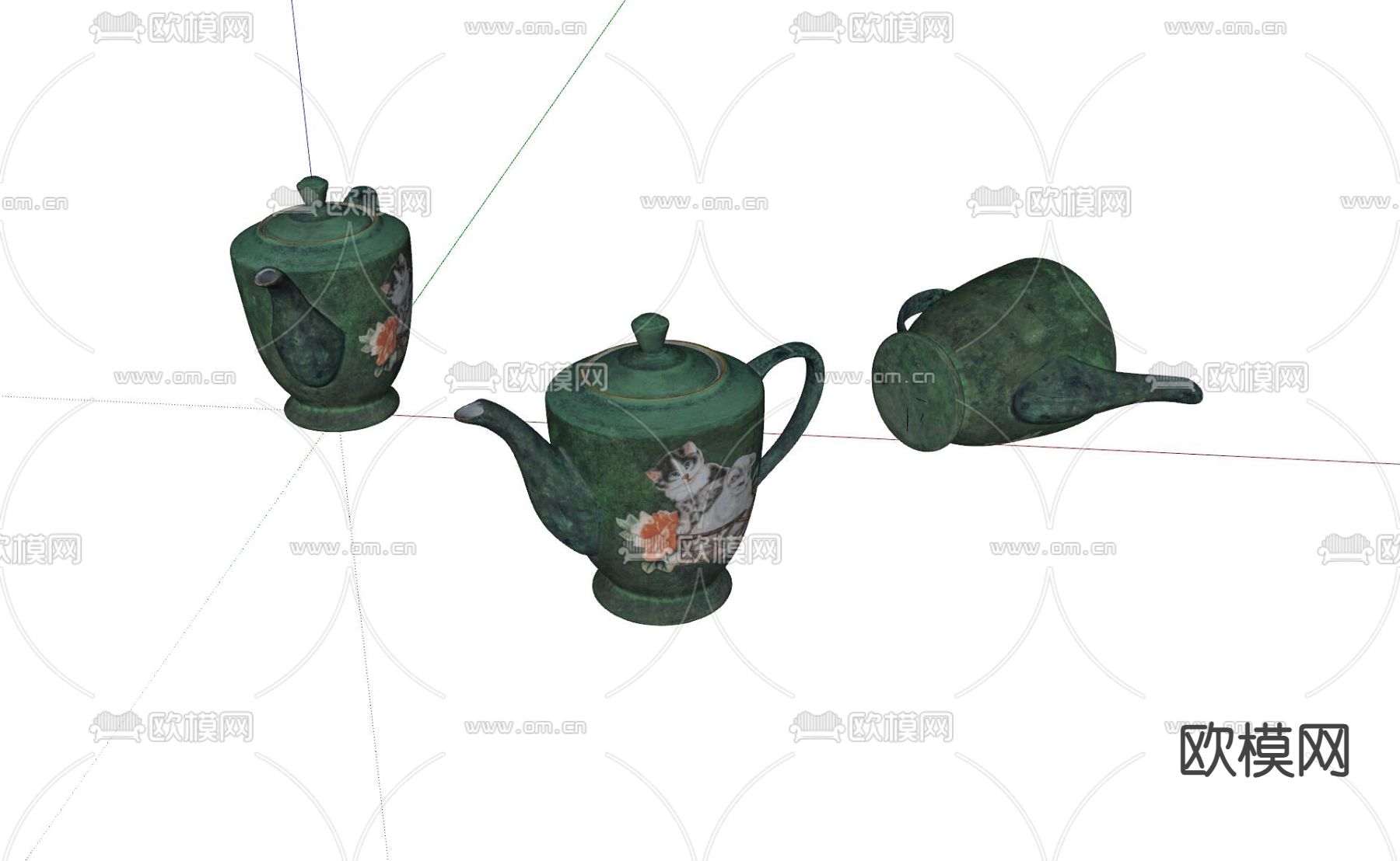 新中式瓷器 老旧茶壶su模型下载（渲染图1）