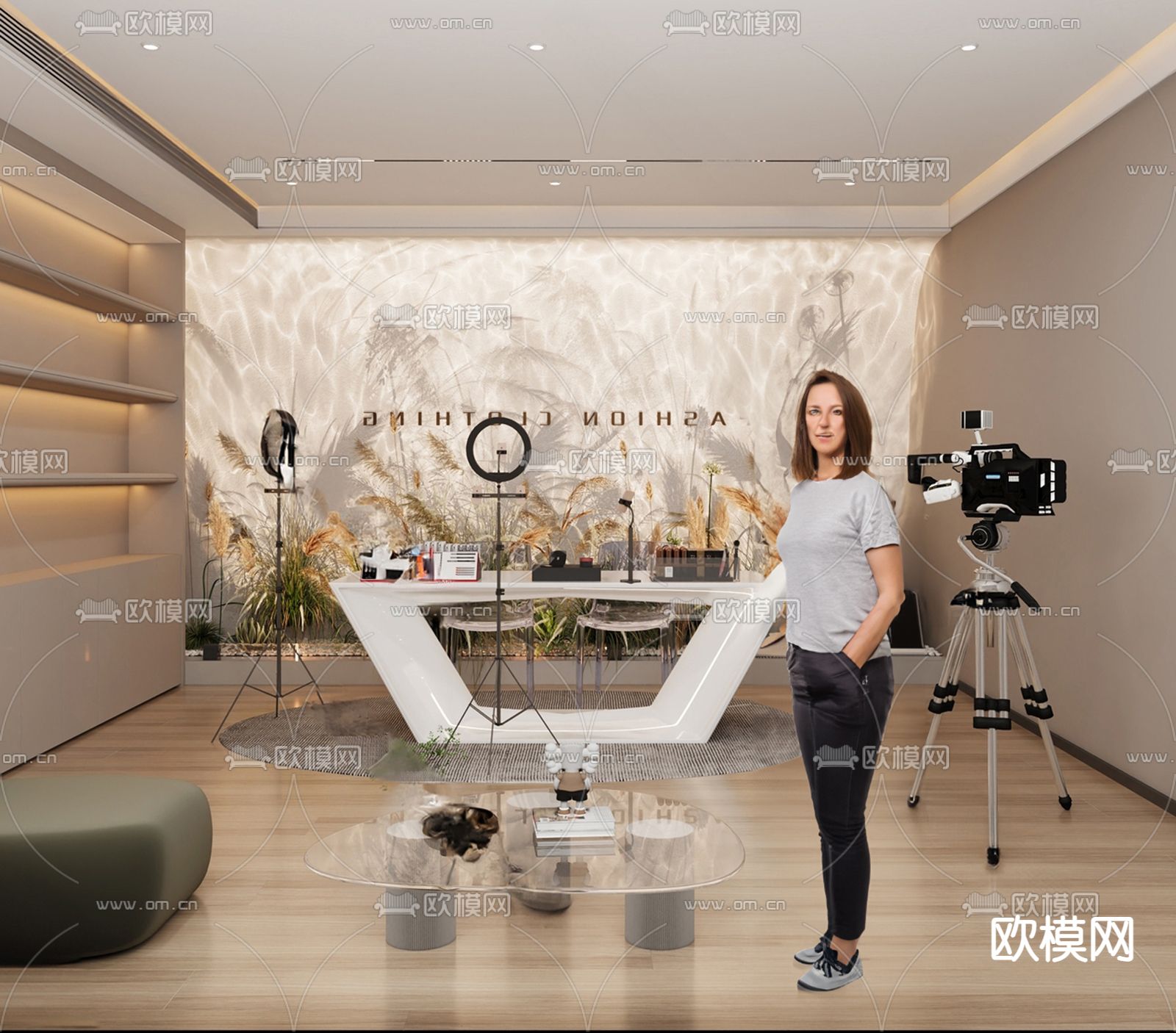 现代直播间su模型下载（渲染图2）