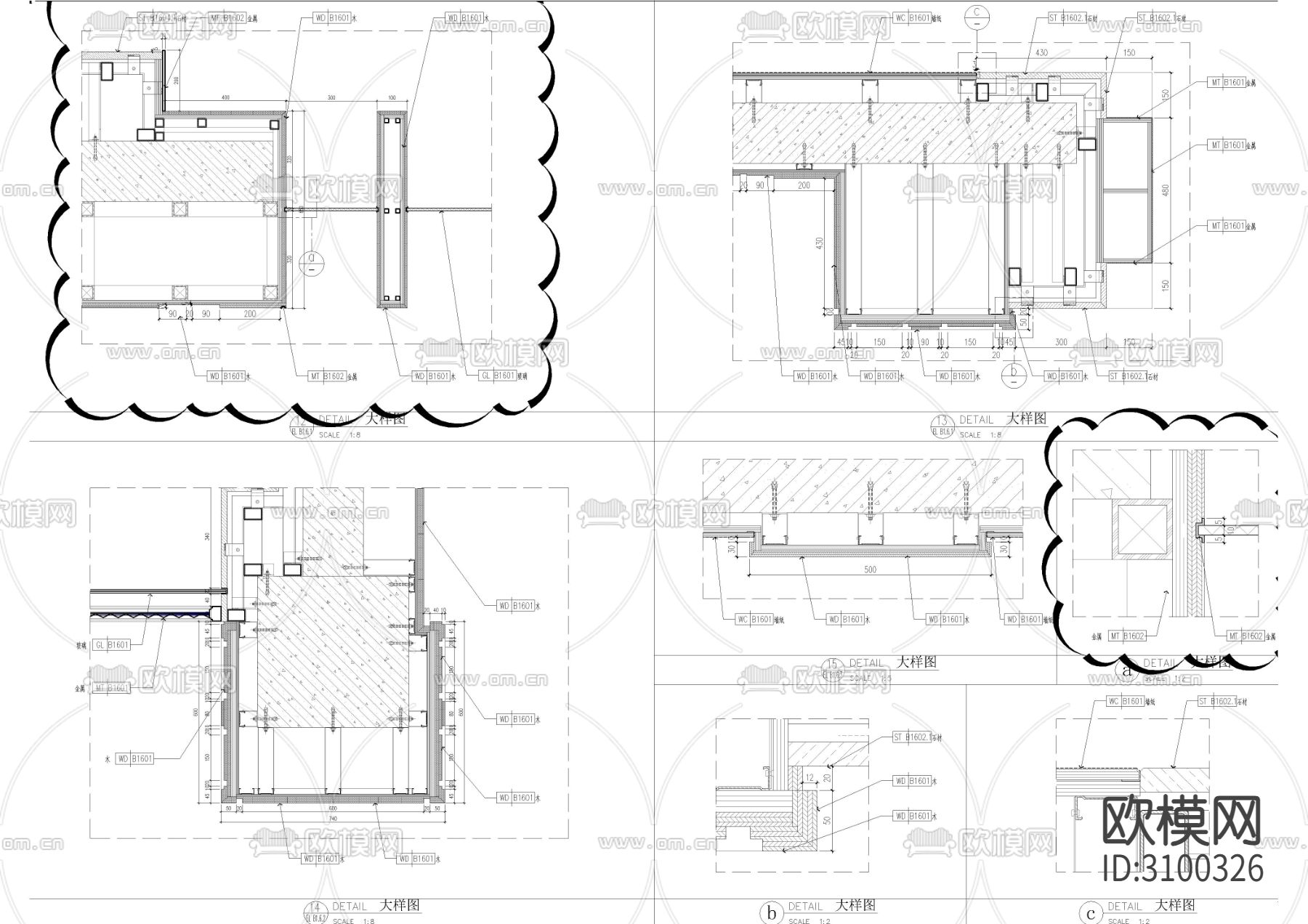 屏风墙身节点大样图下载（渲染图3）