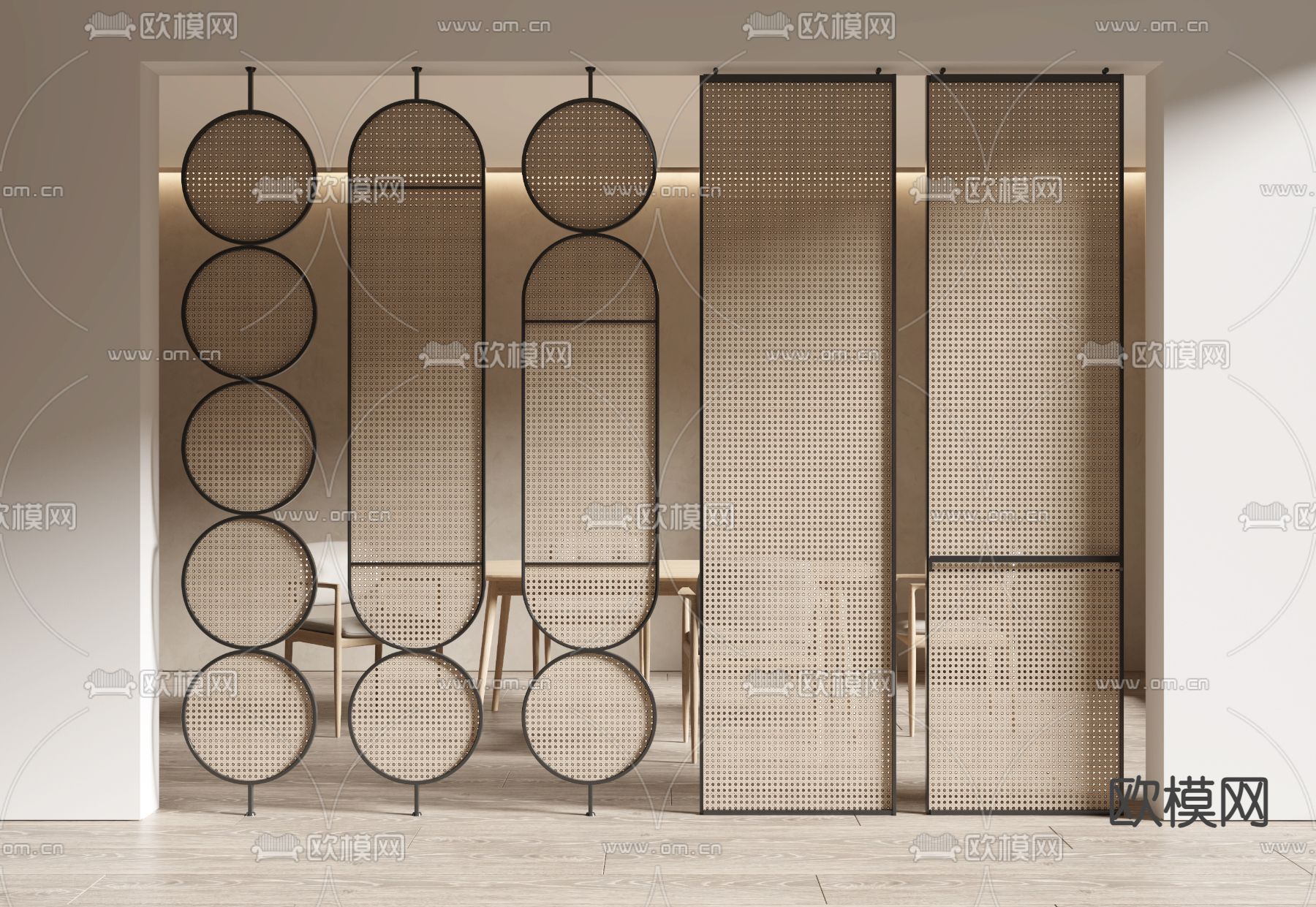 侘寂风屏风 隔断 藤编屏风3d模型下载