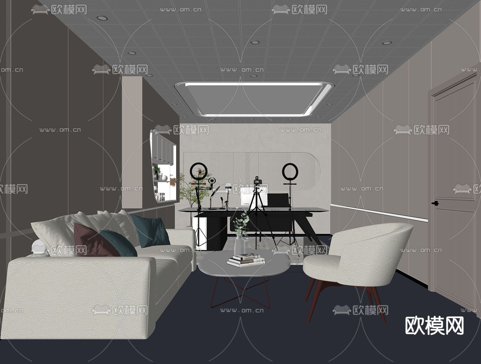 现代直播间su模型下载（渲染图1）