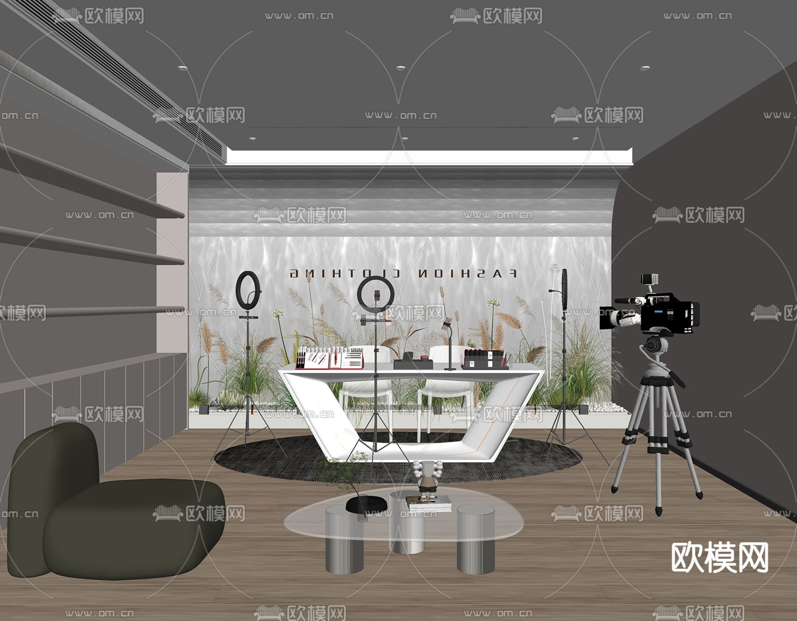 现代直播间su模型下载（渲染图1）