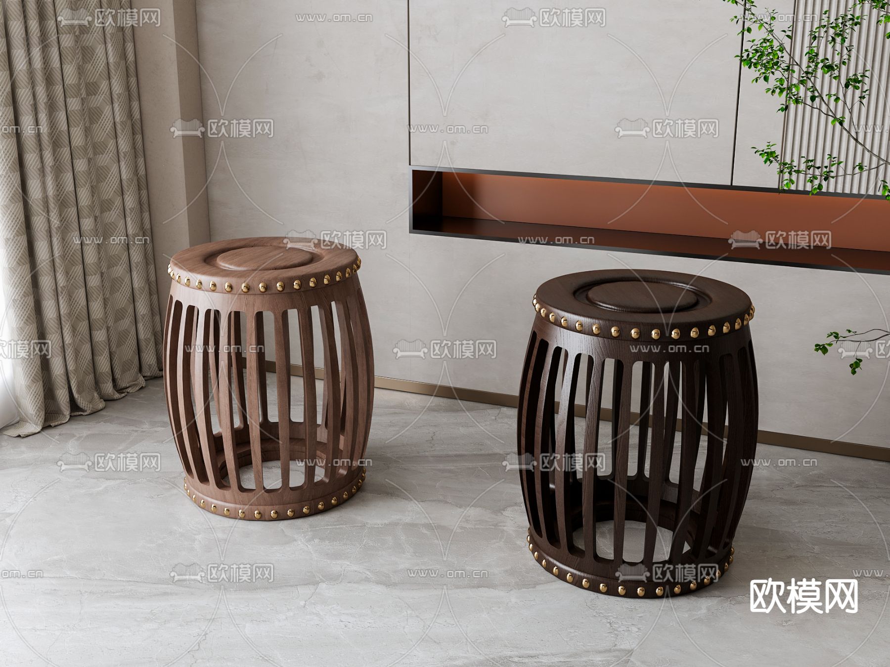 新中式圆凳 茶凳su模型下载（渲染图2）