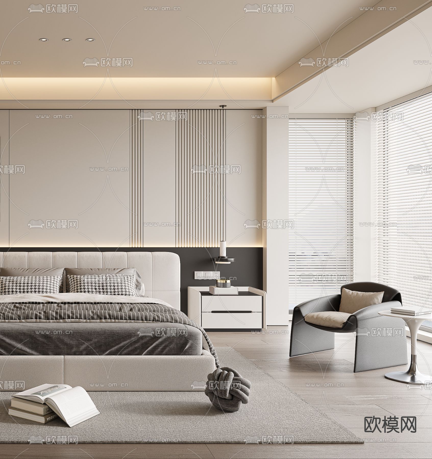 现代卧室 主人房3d模型下载（渲染图2）