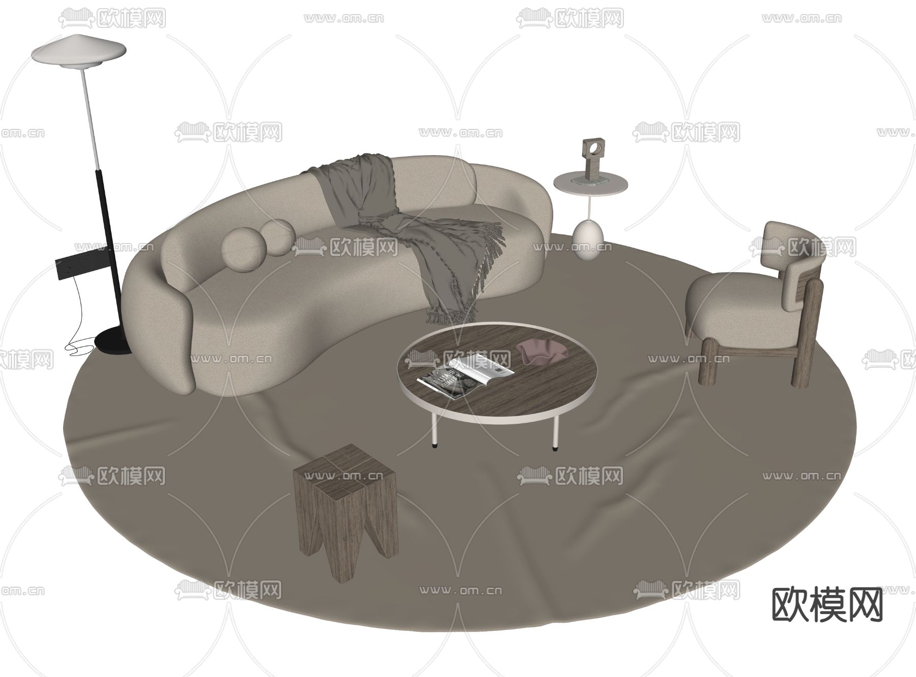 现代组合沙发su模型下载（渲染图1）