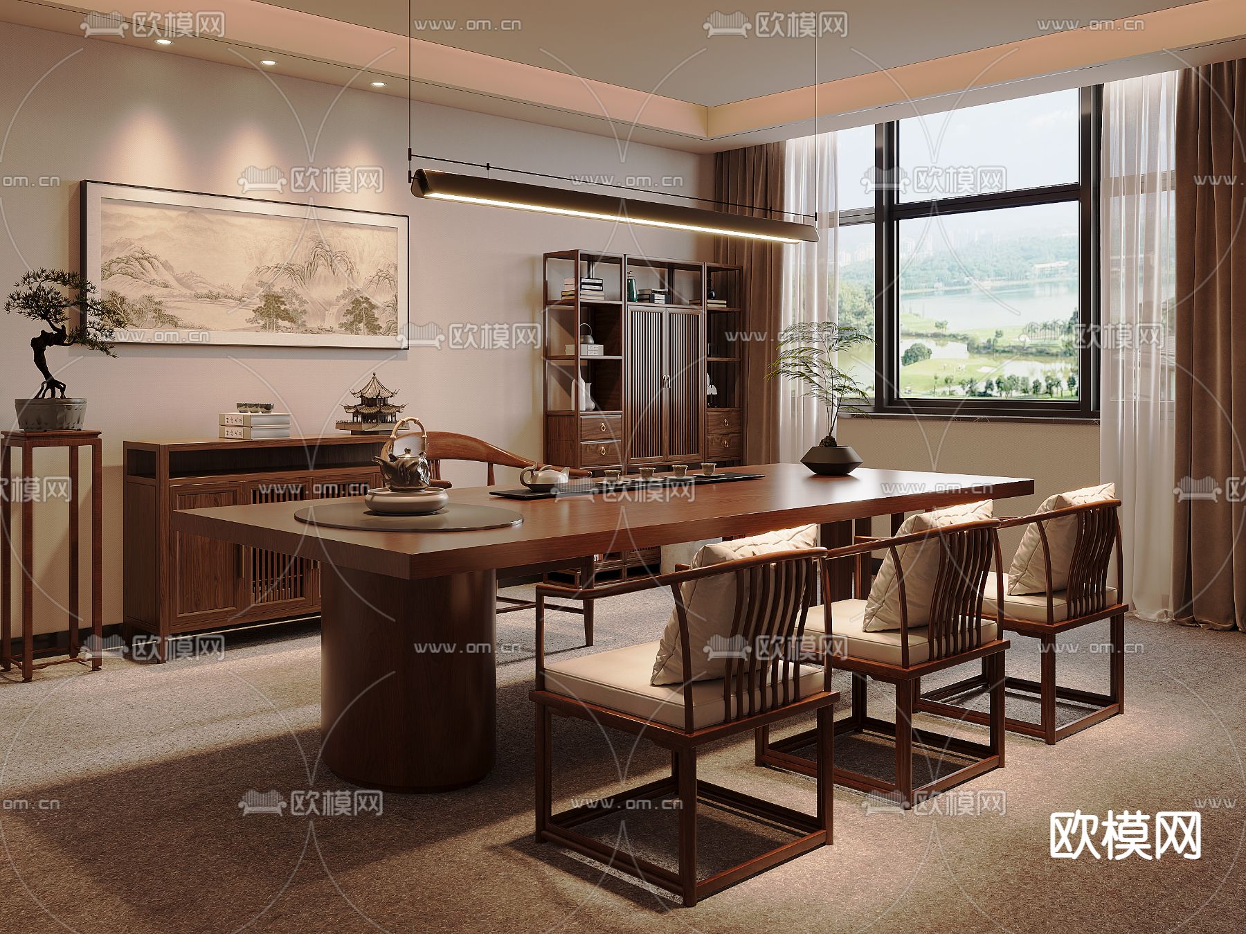 新中式茶室3d模型下载_ID16316202_3dmax免费模型-欧模网