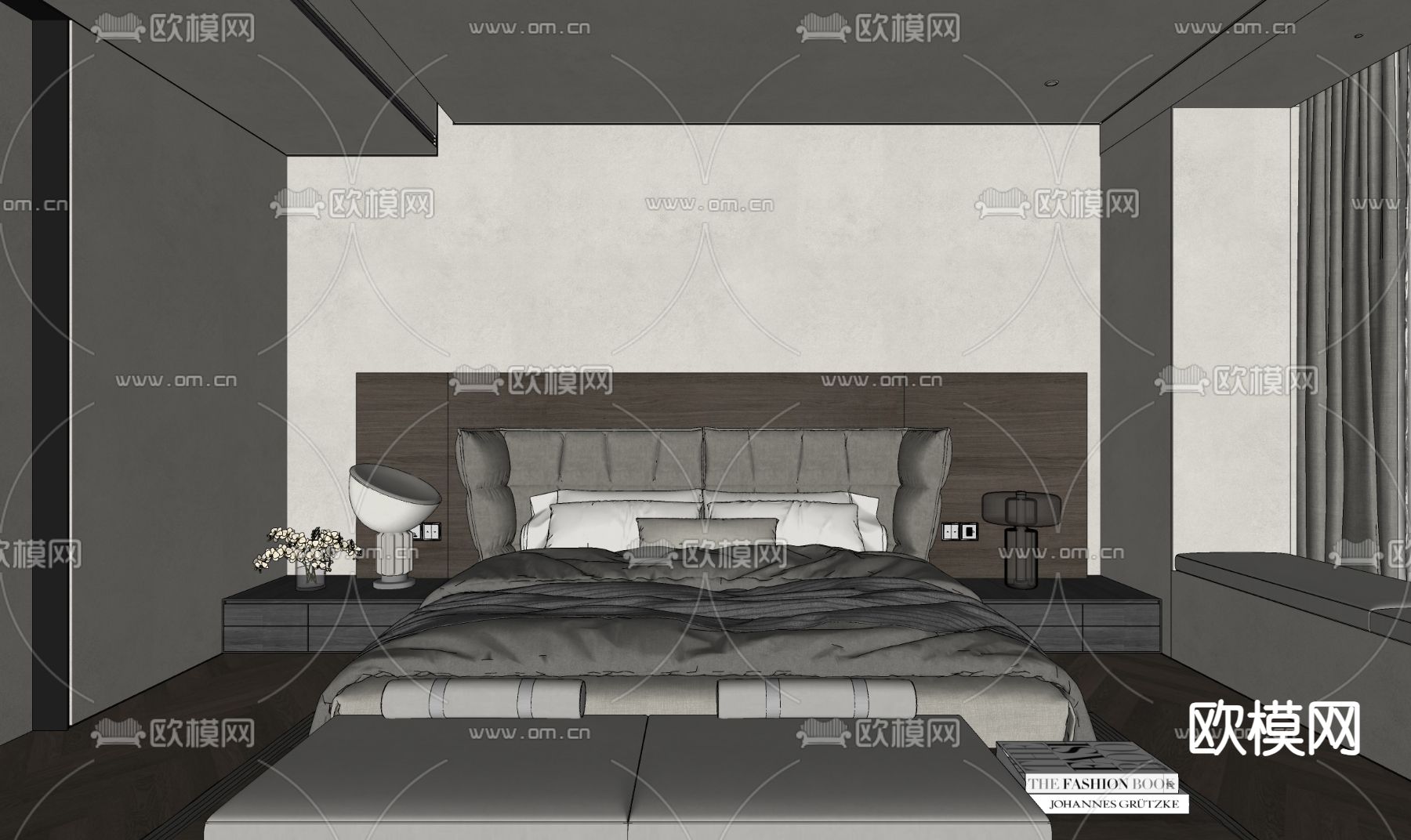侘寂卧室su模型下载（渲染图1）
