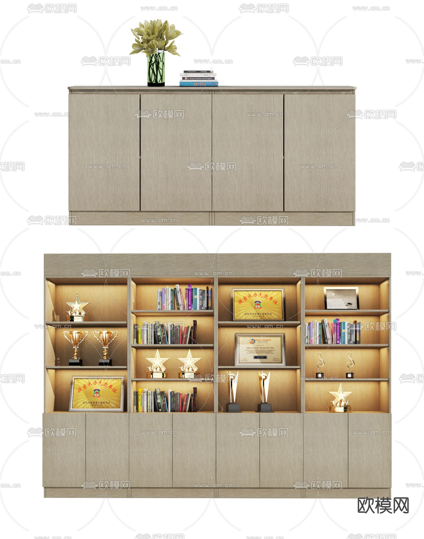 现代办公室展示柜 茶水柜 储物柜su模型下载（渲染图2）