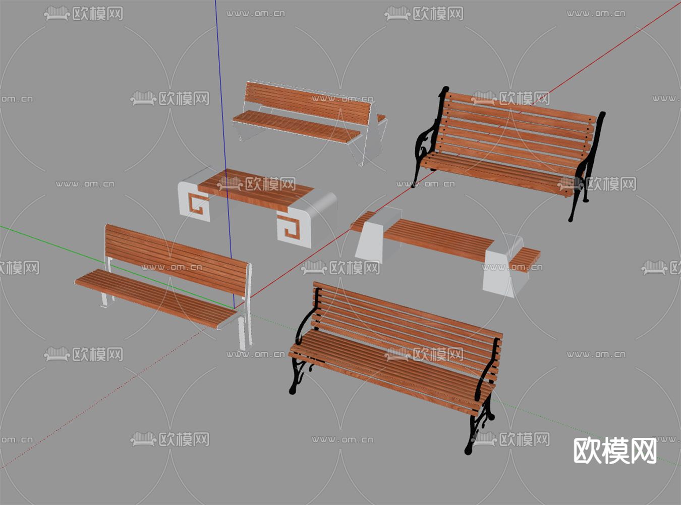 户外坐凳 原木长凳 景观椅su模型下载（渲染图1）