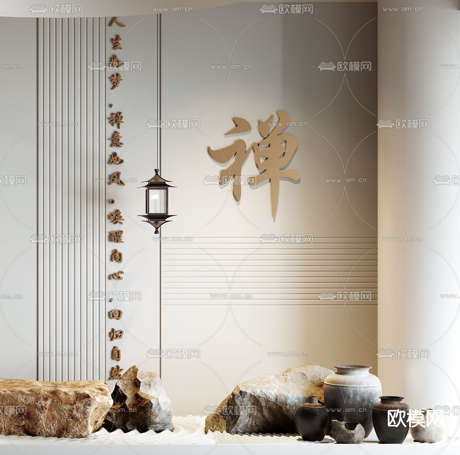 中式景观造景 橱窗美陈3d模型下载（渲染图2）