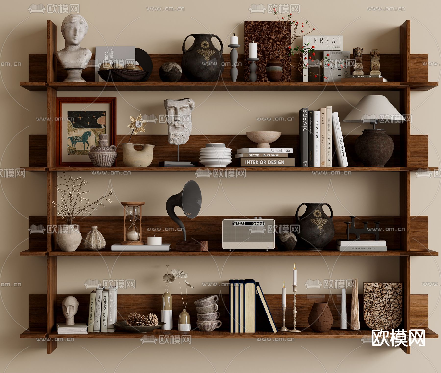 中古风装饰品 摆件 书籍 陶罐su模型下载（渲染图2）