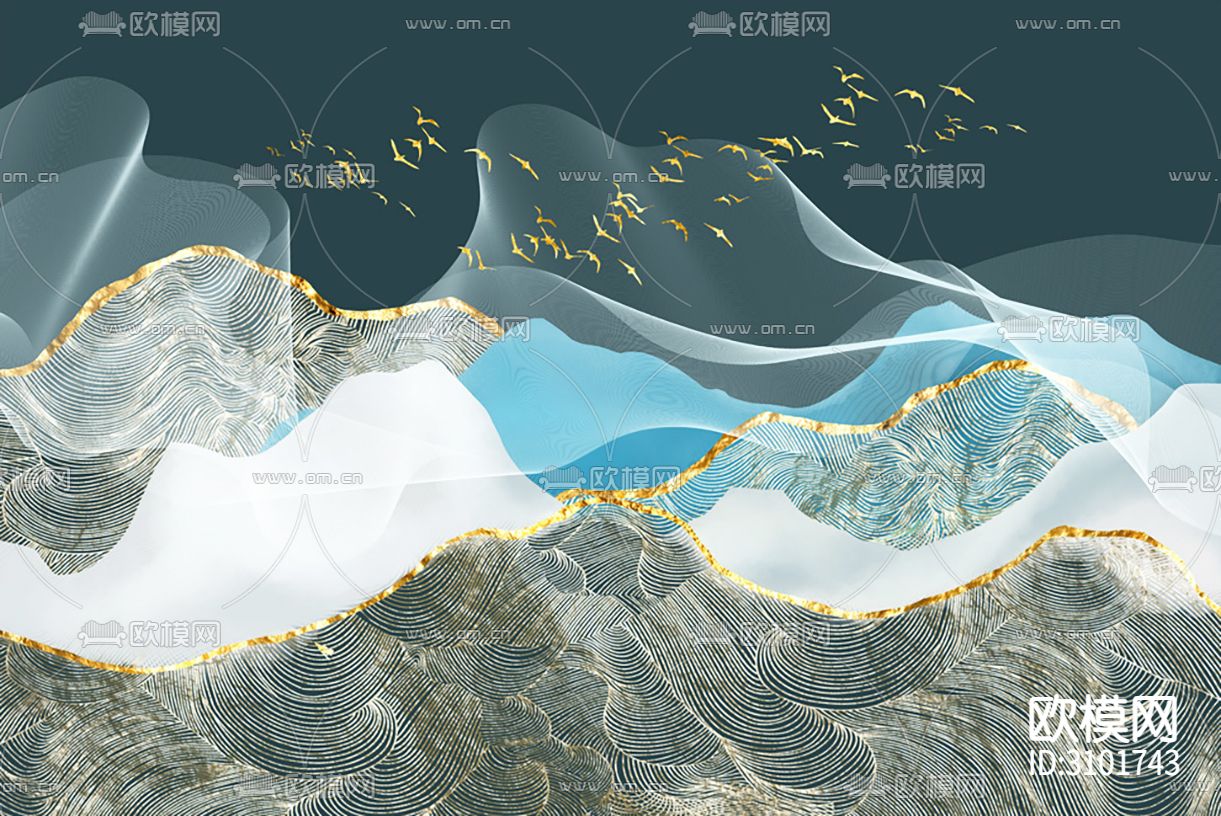 新中式山川装饰画 水墨画贴图下载