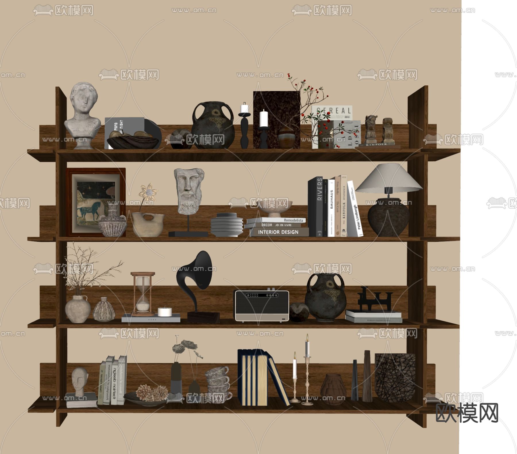 中古风装饰品 摆件 书籍 陶罐su模型下载（渲染图1）
