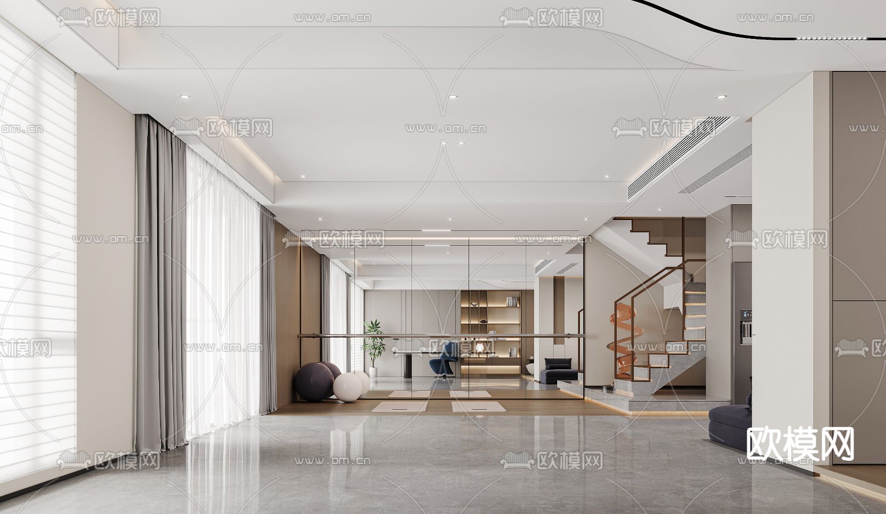 家居瑜伽室 舞蹈室3d模型下载