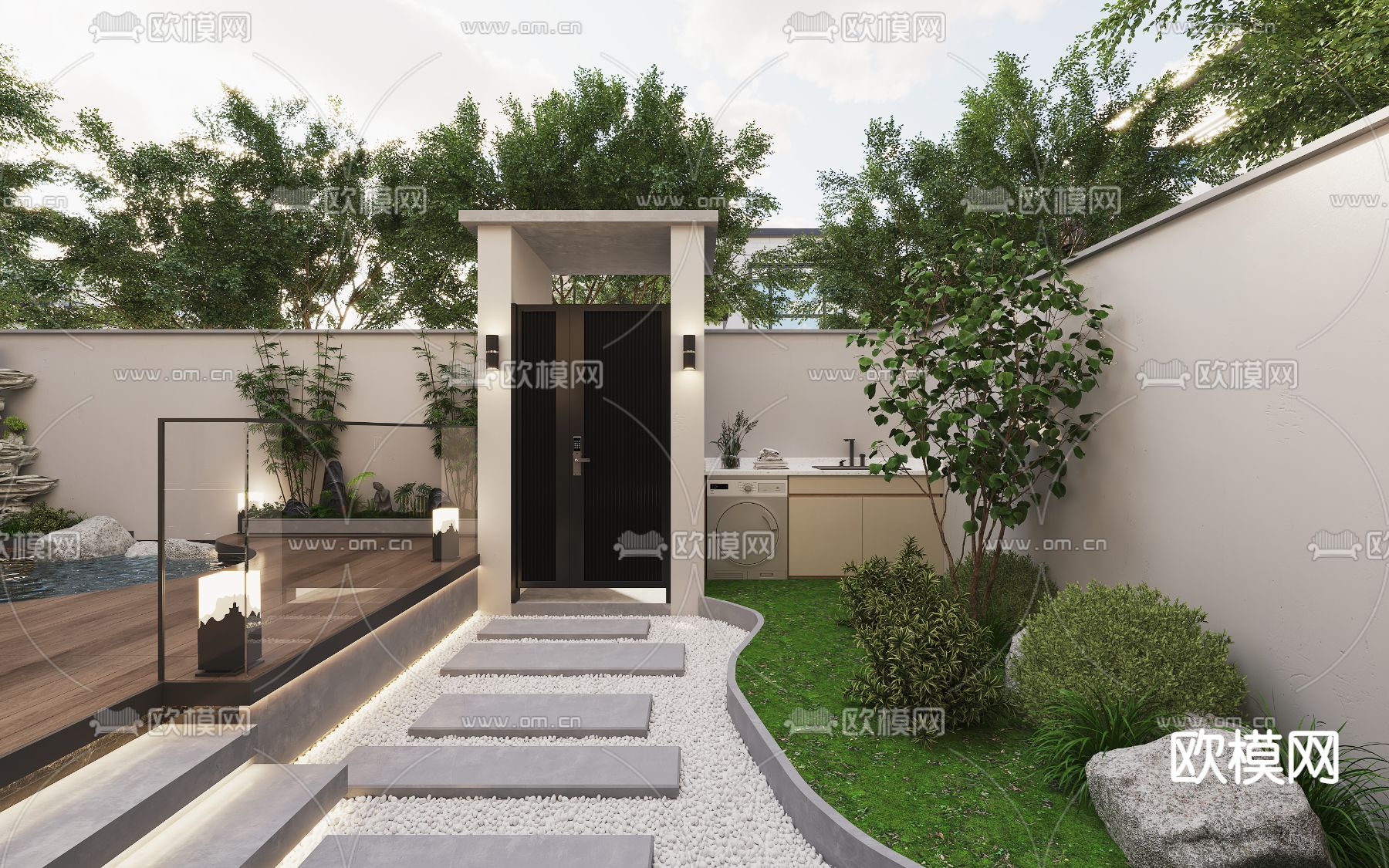 别墅庭院 花园景观3d模型下载（渲染图3）