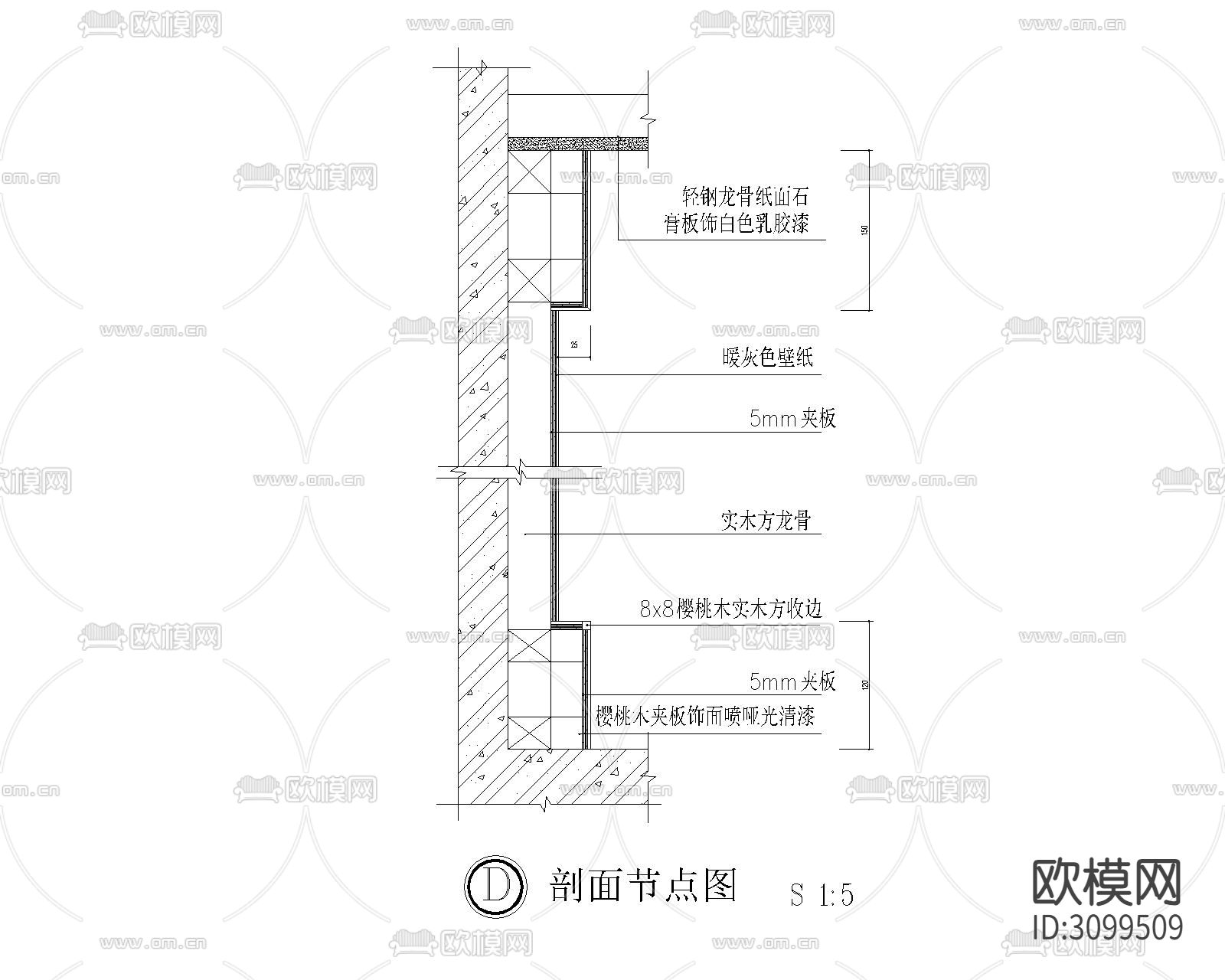 壁纸 皮革布艺软包 木饰面造型等节点大样图下载（渲染图4）