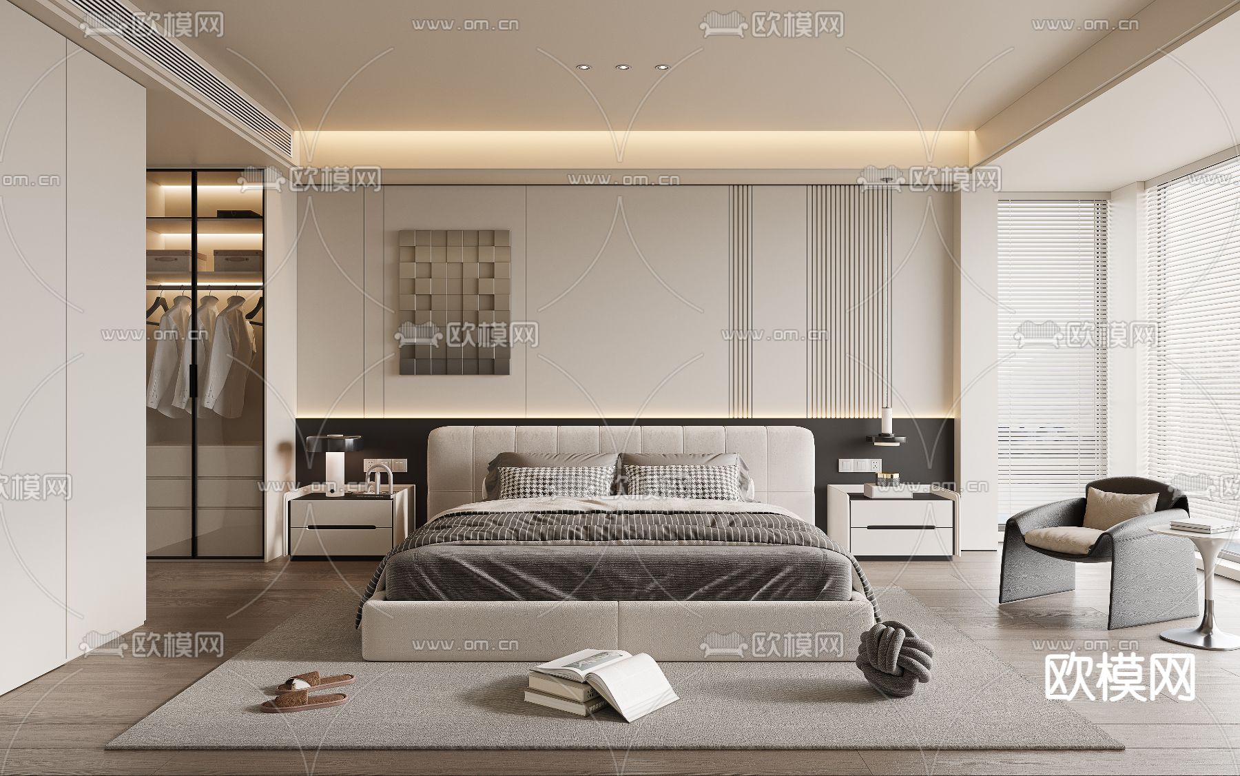 现代卧室 主人房3d模型下载（渲染图1）