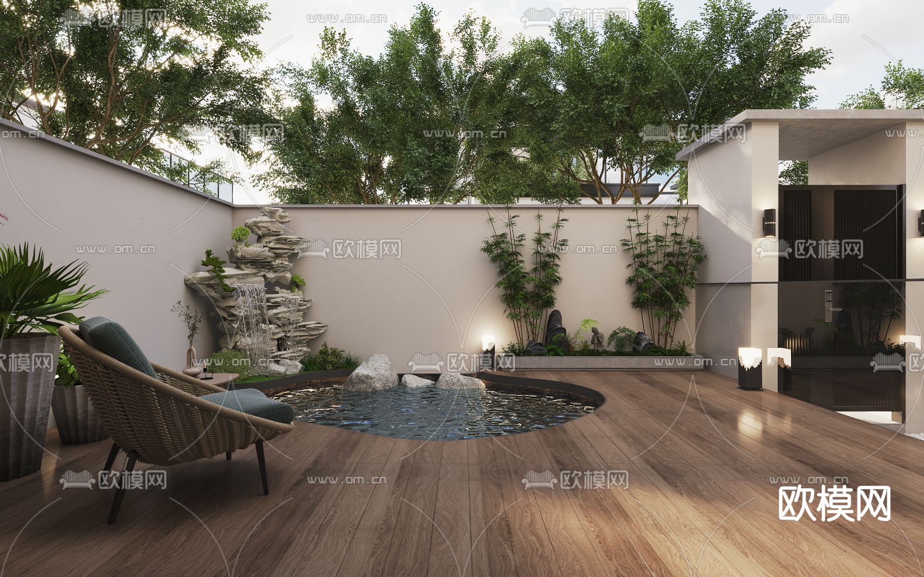 别墅庭院 花园景观3d模型下载（渲染图4）