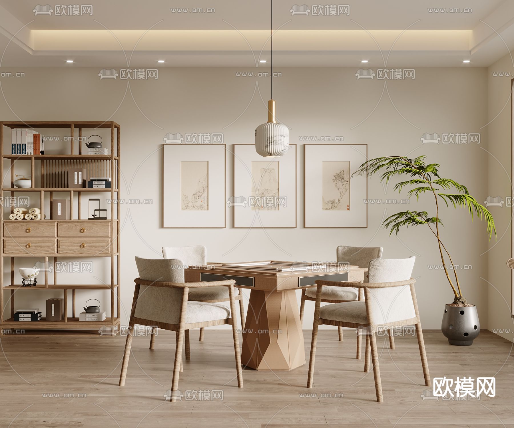 新中式棋牌室 麻将桌3d模型下载