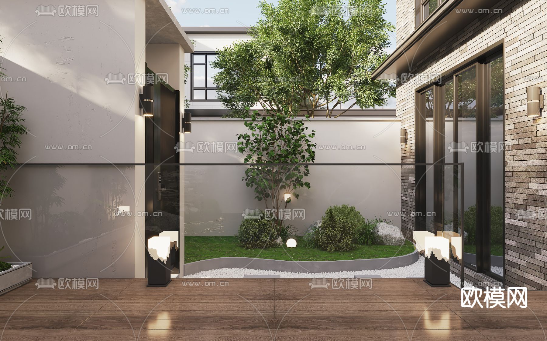 别墅庭院 花园景观3d模型下载（渲染图2）