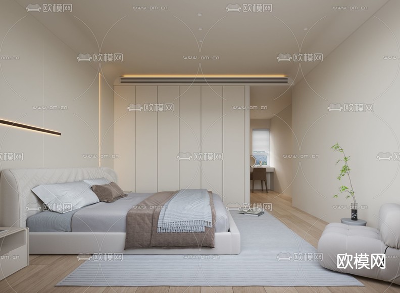 现代卧室 主人房3d模型下载