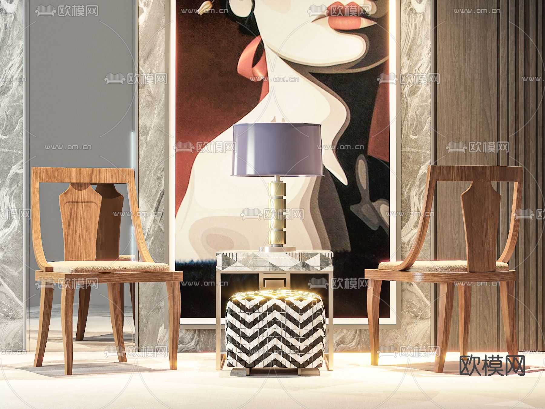 中古风椅子 餐椅3d模型下载