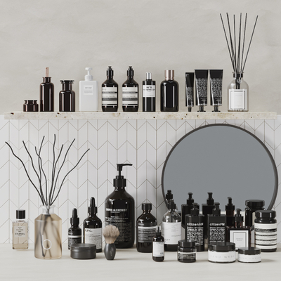  现代洗漱用品 香薰 洗发水su模型 