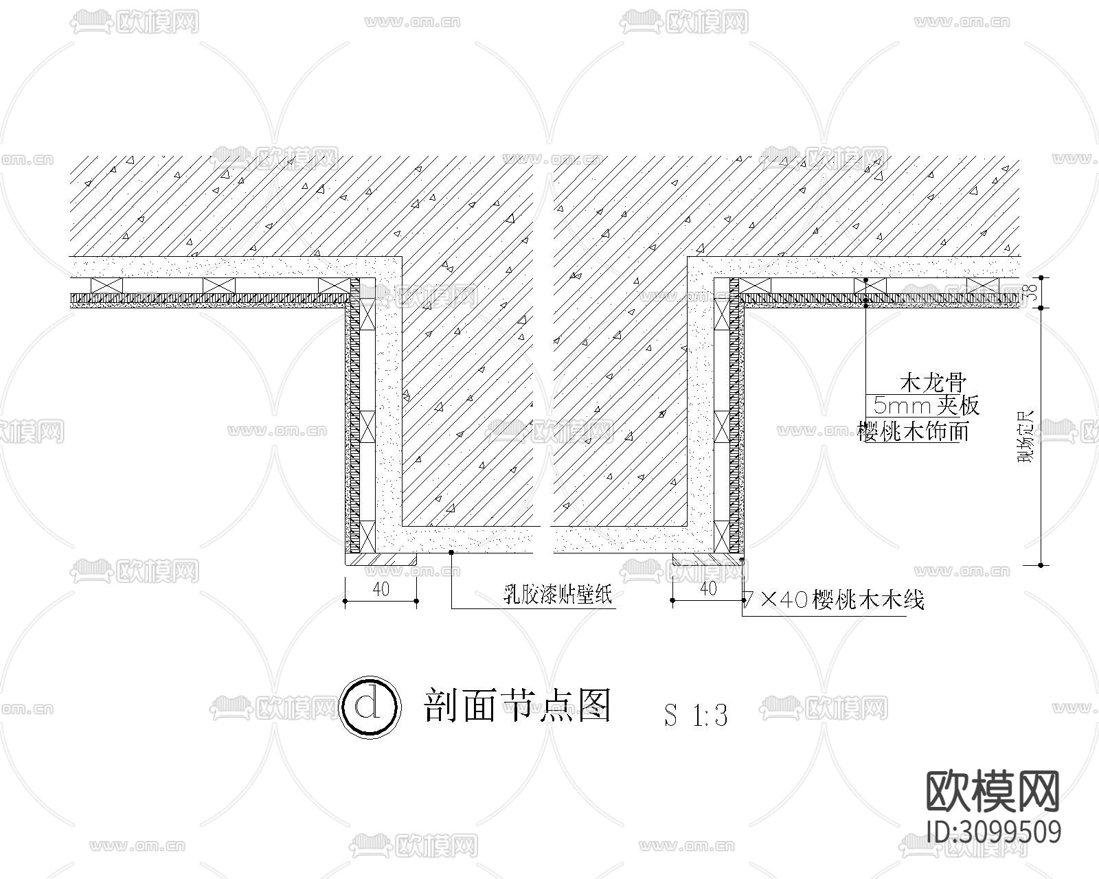 壁纸 皮革布艺软包 木饰面造型等节点大样图下载（渲染图2）