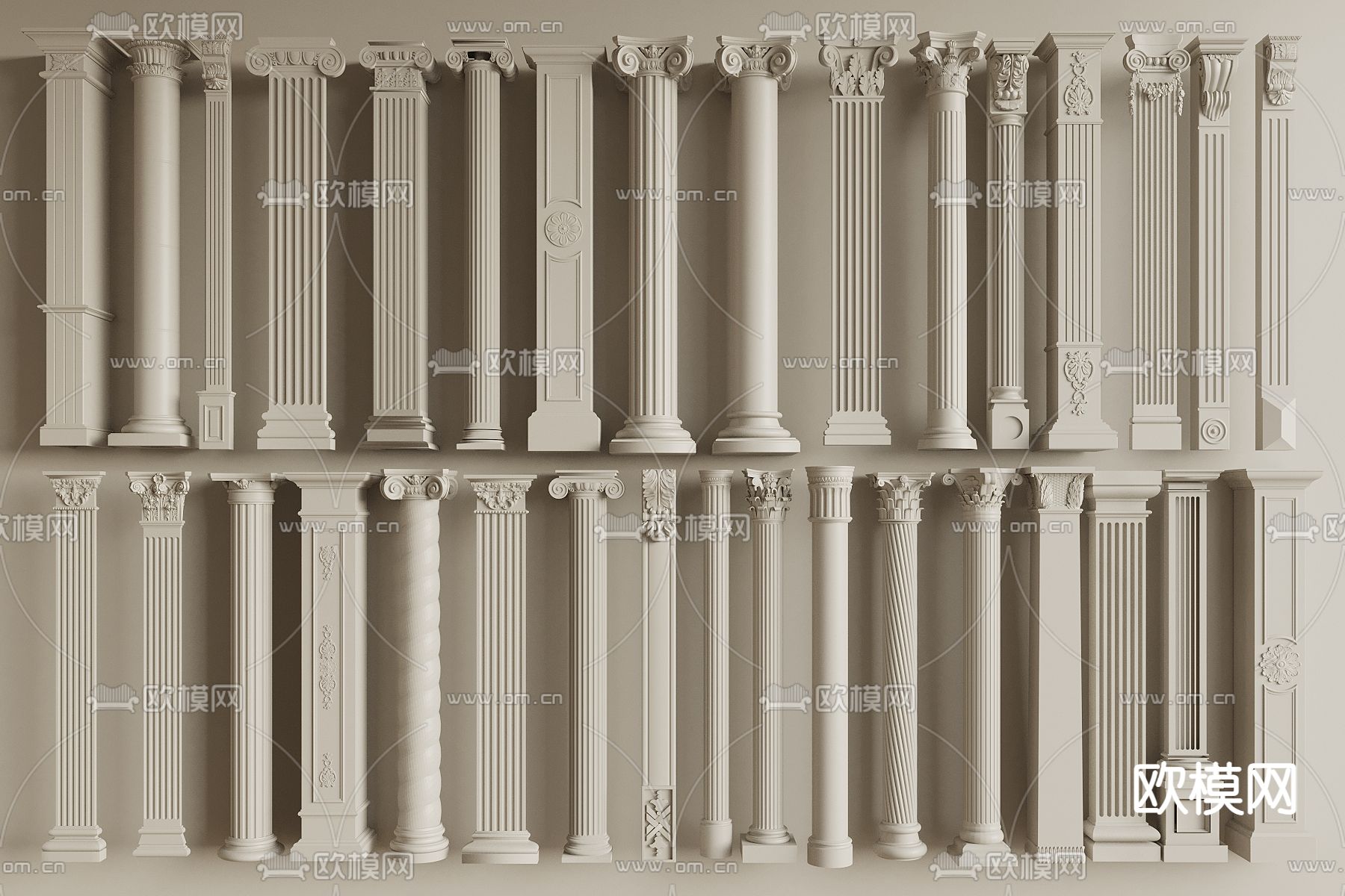 欧式柱子 罗马柱 门庭柱 石膏柱3d模型下载
