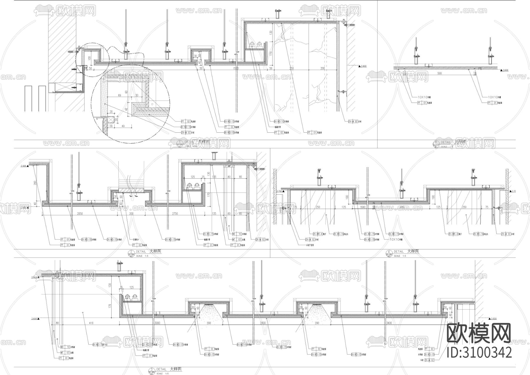 SPA美容天花cad大样图下载（渲染图1）